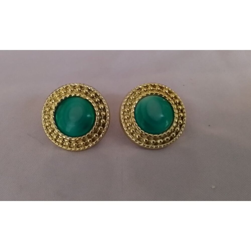 Vintage Gold-Tone & Green Clip-On Earrings